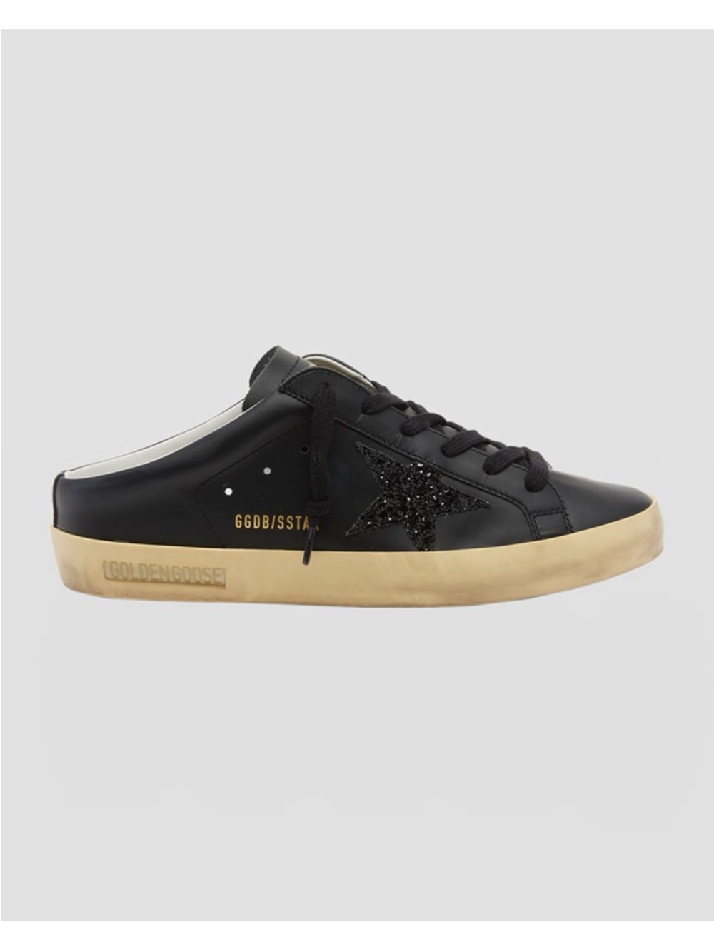 Golden Goose Black Leather Superstar Sabot Sneaker with Gold-Toned Sole l